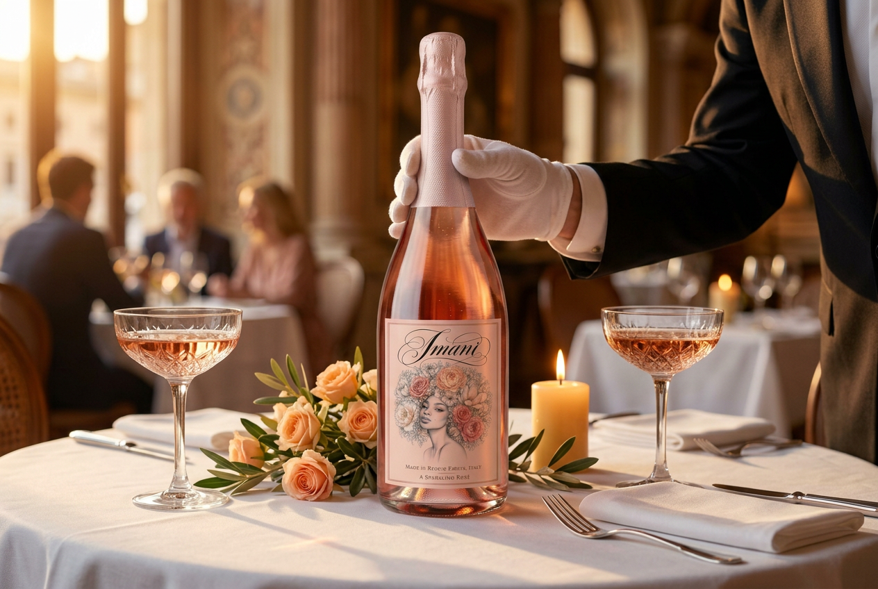 Imani Rosé being served at an elegant restaurant table